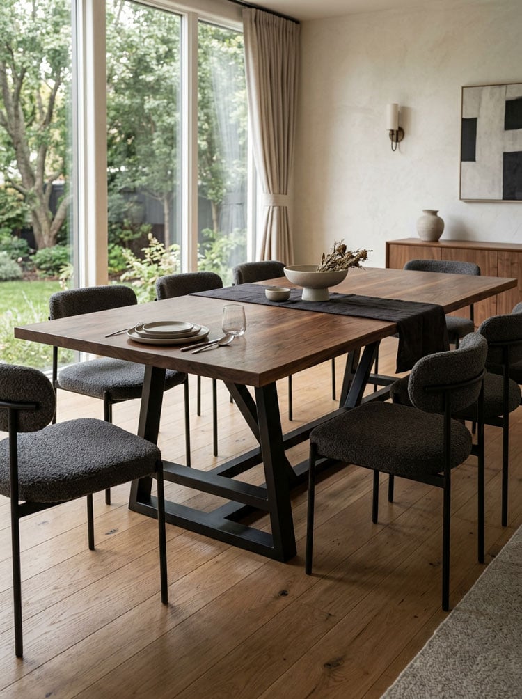 Custom Walnut Dining Tables with Metal Bases in Canada
