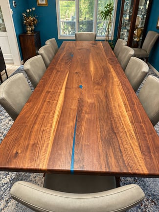 Teal-Dining-Room-with-Blue-River-Table